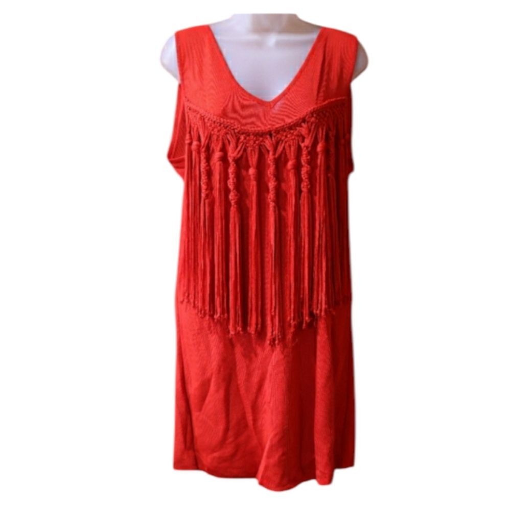 Marina Spadafora Red Fringe Mini Dress Large High Fashion Italy Statement